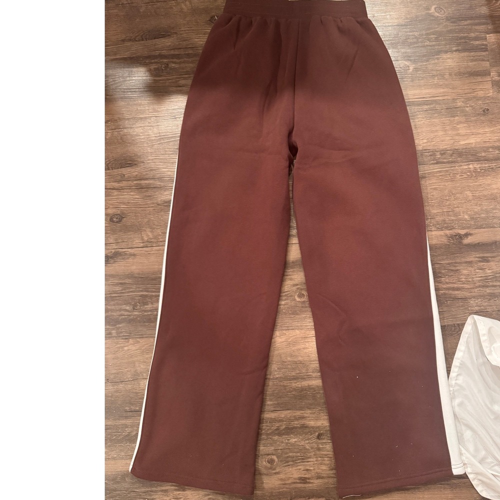 Wilo The Label Espresso Brown Wide Leg Side Stripe Sweatpants Small NWT - Picture 4 of 11